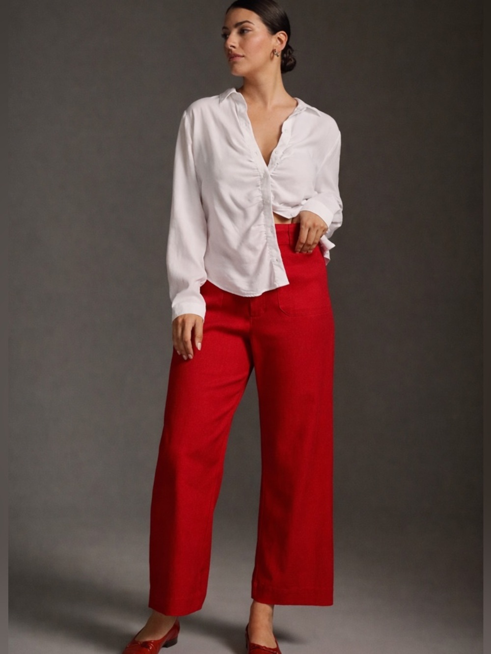 Anthro Maeve Colette Pants 24T Tall Wide Leg 29 Inseam Red Linen Blend High Rise